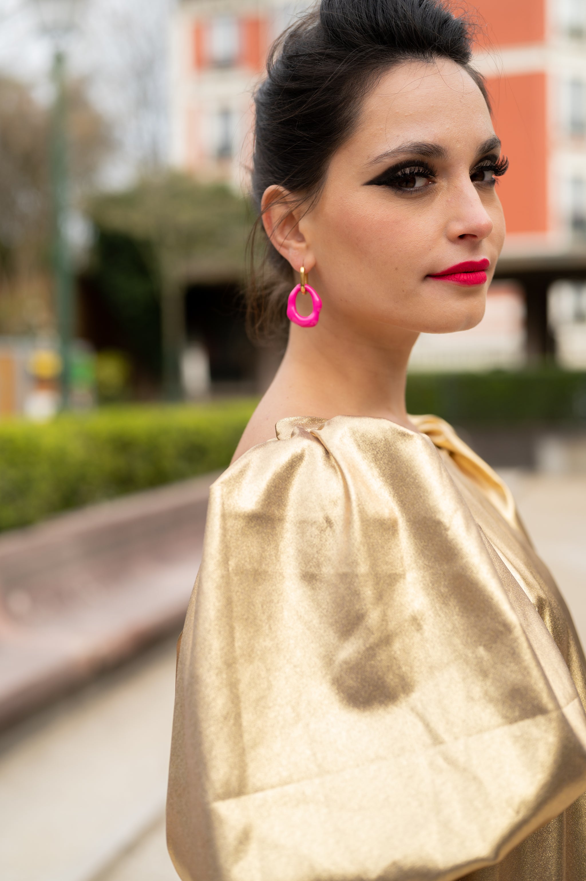 Boucles d'oreilles roses et dorées